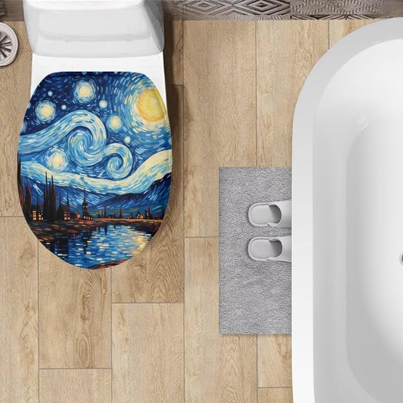 Flashideas Van Gogh Starry Night Toilet Lid Cover Soft Plush Seat Covers Tank Lip Covers Fits Most Toilet Tanks & Lids Bathroom Decoration Accessories - Image 3
